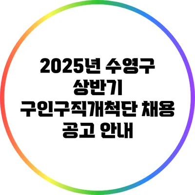 2025년 수영구 상반기 구인구직개척단 채용 공고 안내