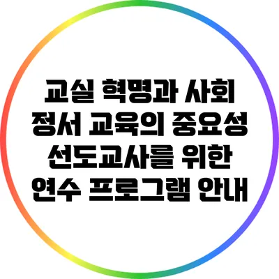 교실 혁명과 사회 정서 교육의 중요성: 선도교사를 위한 연수 프로그램 안내