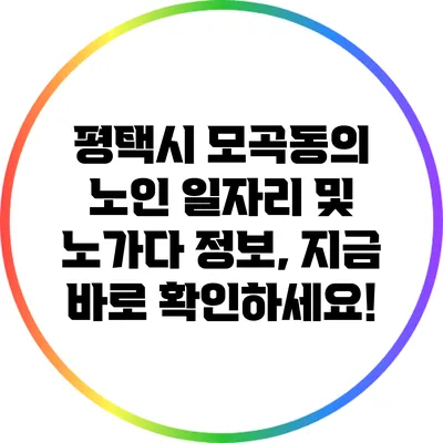 평택시 모곡동의 노인 일자리 및 노가다 정보, 지금 바로 확인하세요!