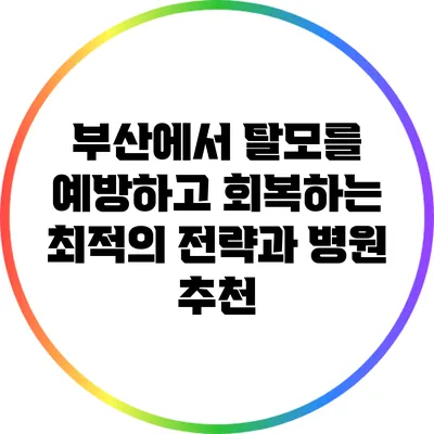 부산에서 탈모를 예방하고 회복하는 최적의 전략과 병원 추천